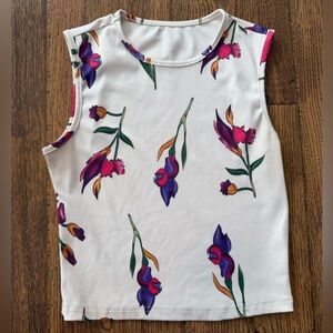Floral high round neck sleeveless top